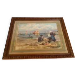 Grand tableau marine pêcheurs bateaux