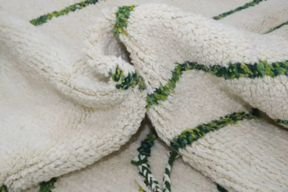 Grand tapis Beni Ouarain 295×210 cm – Ivoire & vert forêt, GO-962