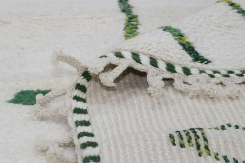 Grand tapis Beni Ouarain 295×210 cm – Ivoire & vert forêt, GO-962