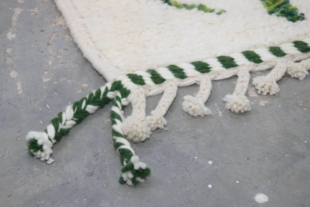 Grand tapis Beni Ouarain 295×210 cm – Ivoire & vert forêt, GO-962