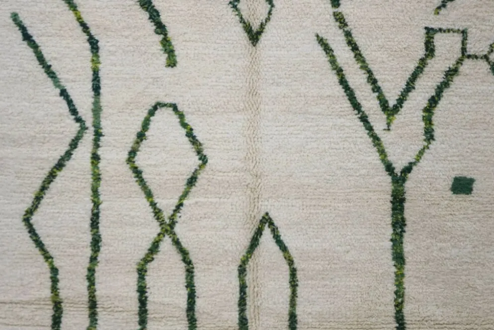 Grand tapis Beni Ouarain 295×210 cm – Ivoire & vert forêt, GO-962