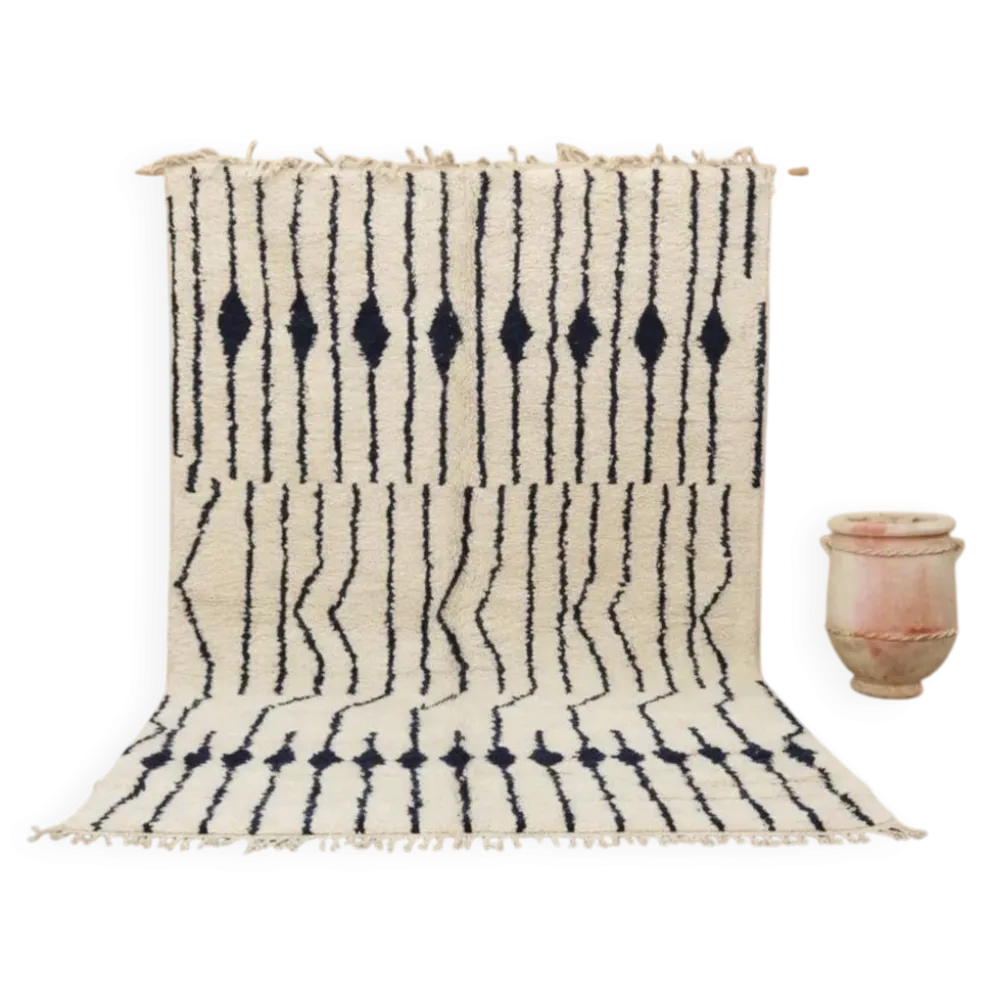 Grand tapis Beni Ouarain 310×210 cm – Ivoire & violet foncé, GO-937