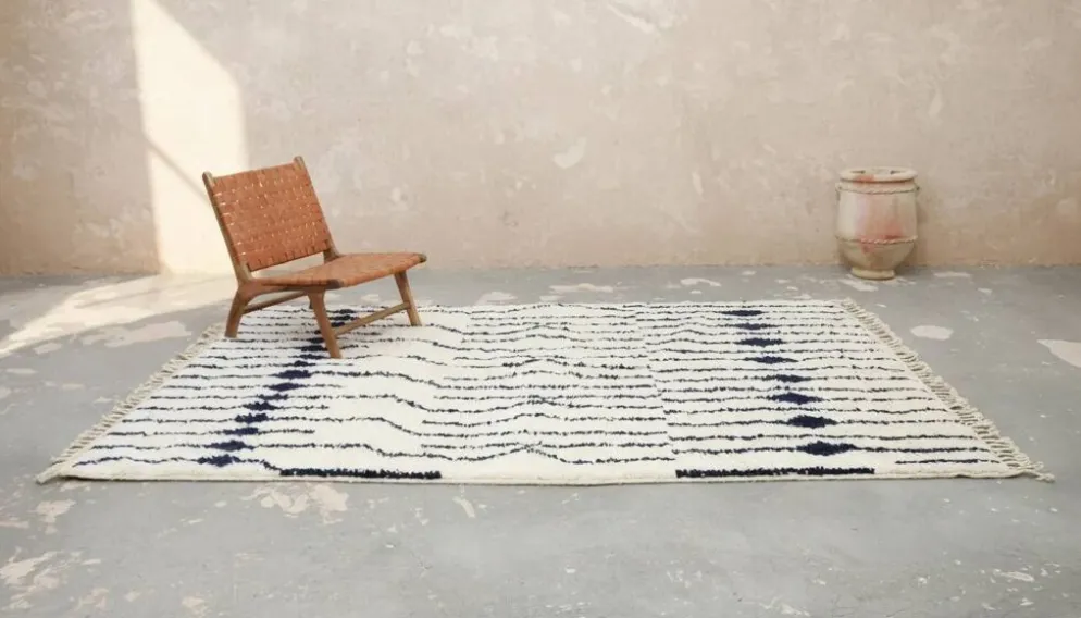 Grand tapis Beni Ouarain 310×210 cm – Ivoire & violet foncé, GO-937
