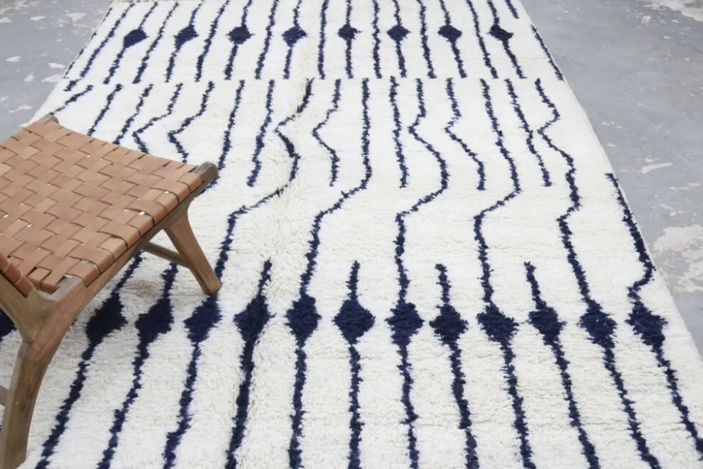 Grand tapis Beni Ouarain 310×210 cm – Ivoire & violet foncé, GO-937