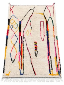 Grand tapis berbère écru aux motifs colorés – 290 × 200 cm