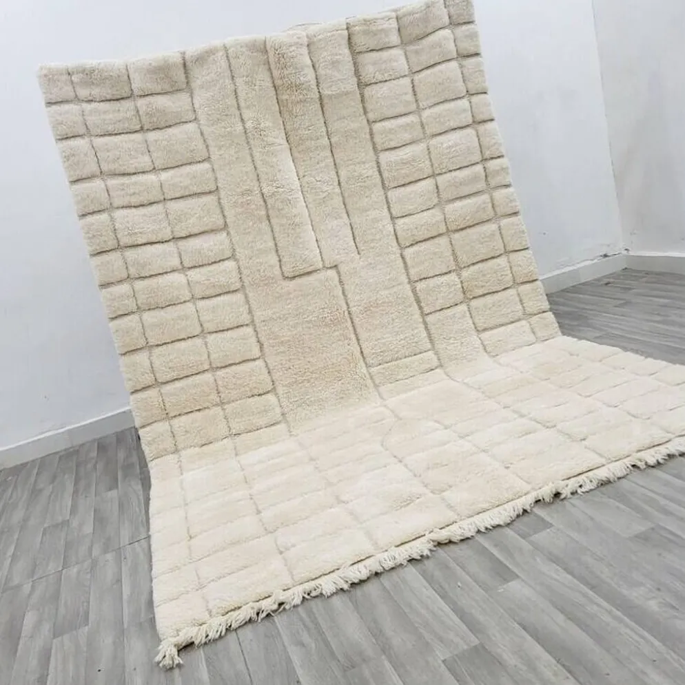 Grand tapis bérbere en laine pure traditionnelle artisanale taille 3/4 m