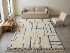 Grand tapis bérbere en laine pure tissè main traditionnelle taille 3/4 m