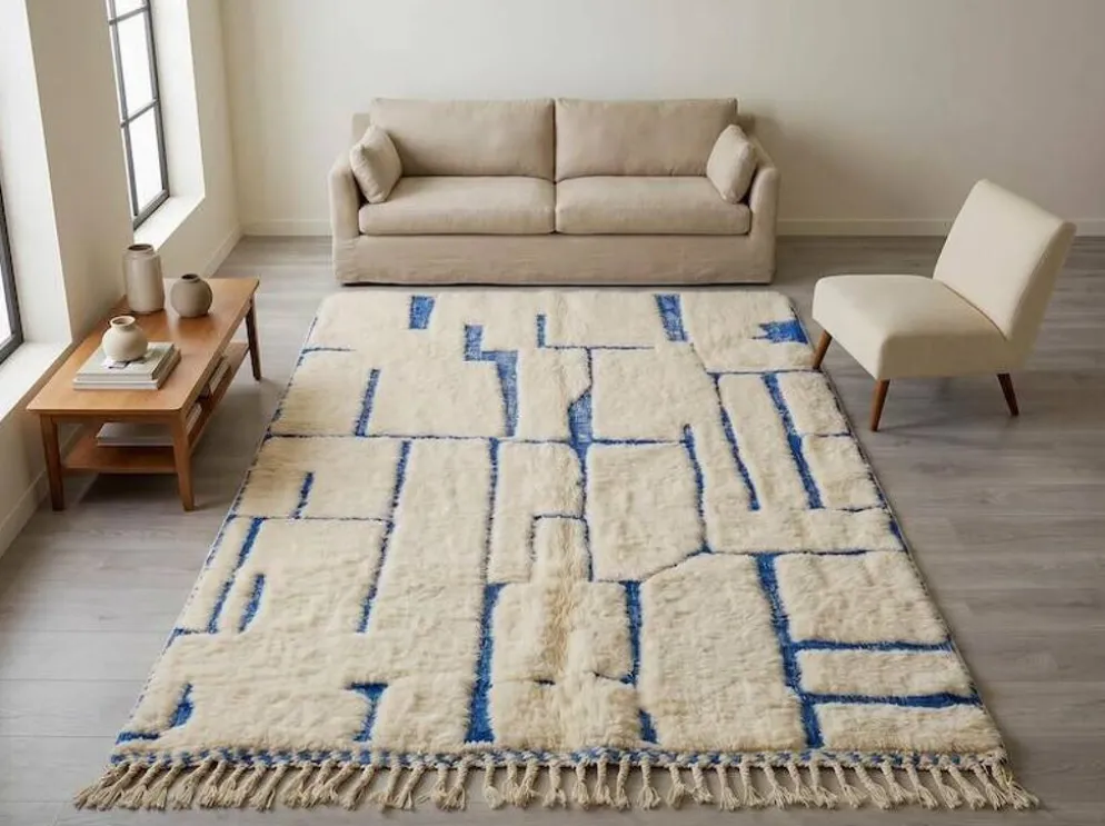 Grand tapis bérbere en laine pure tissè main traditionnelle taille 3/4 m