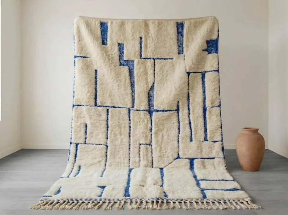Grand tapis bérbere en laine pure tissè main traditionnelle taille 3/4 m