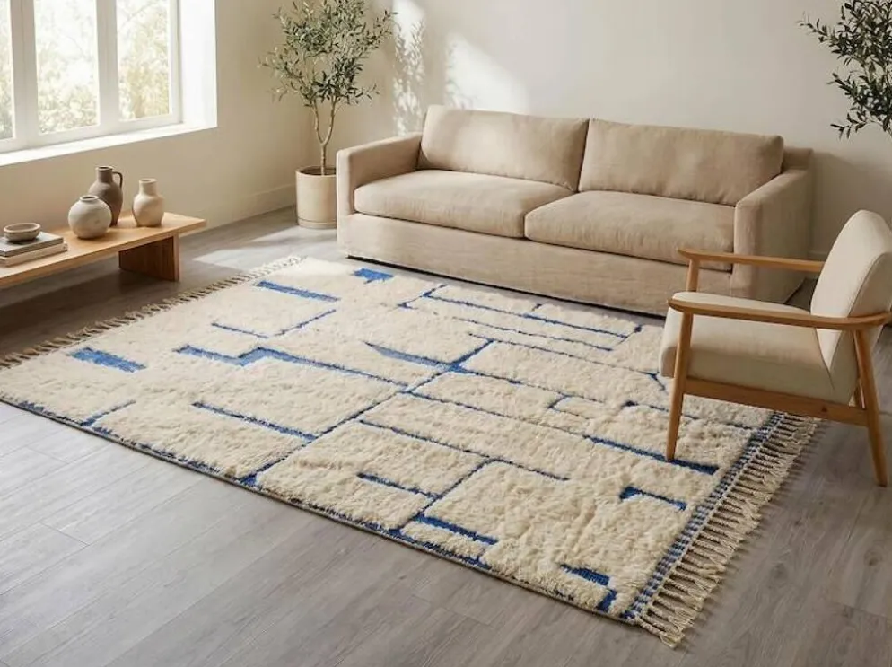 Grand tapis bérbere en laine pure tissè main traditionnelle taille 3/4 m