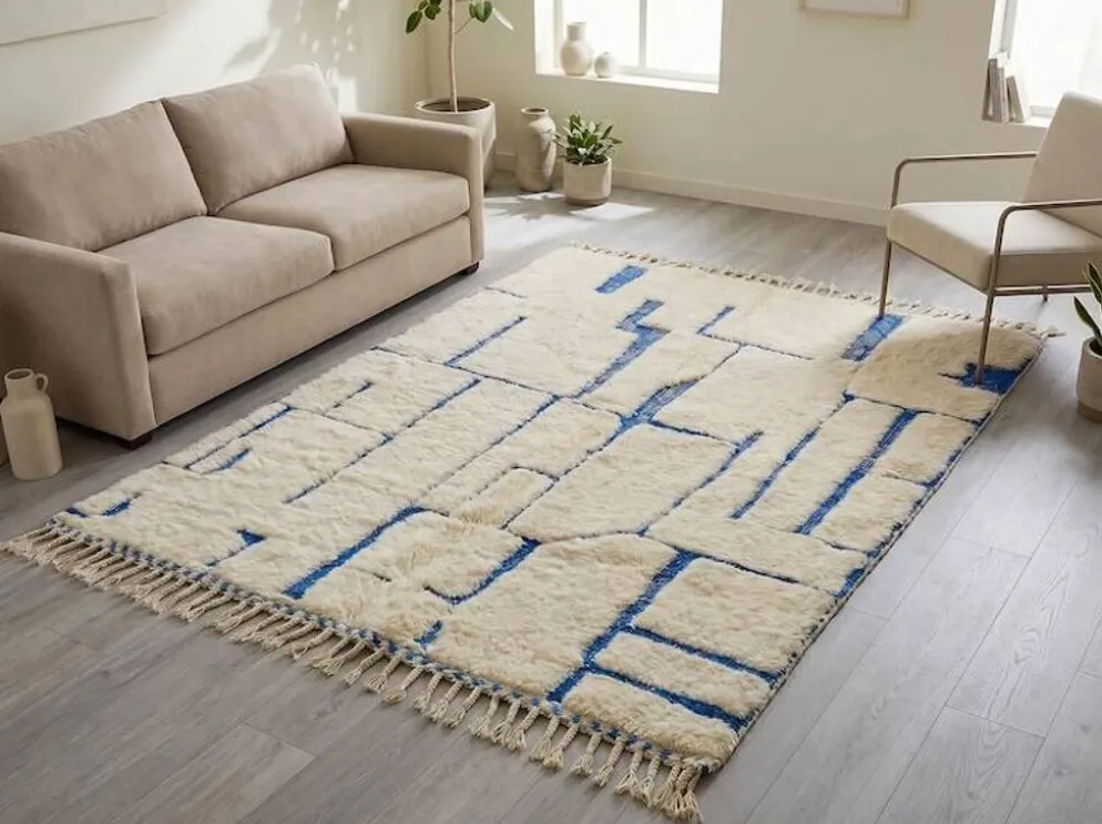 Grand tapis bérbere en laine pure tissè main traditionnelle taille 3/4 m