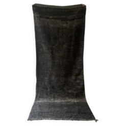 Grand tapis de couloir vintage tissé main gris anthracite / bleu 100% laine