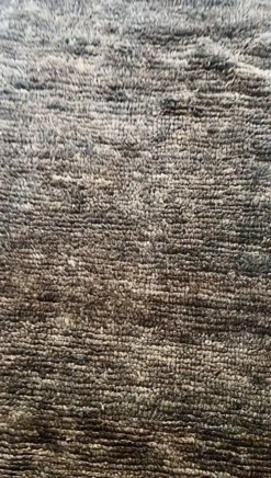 Grand tapis de couloir vintage tissé main gris anthracite / bleu 100% laine