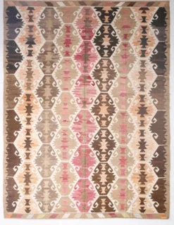 Grand tapis kilim turc vintage, décor bohème multicolore, 289x381 cm