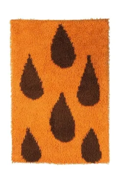 Grand tapis mural en laine danois des années 70 avec motif de goutte.