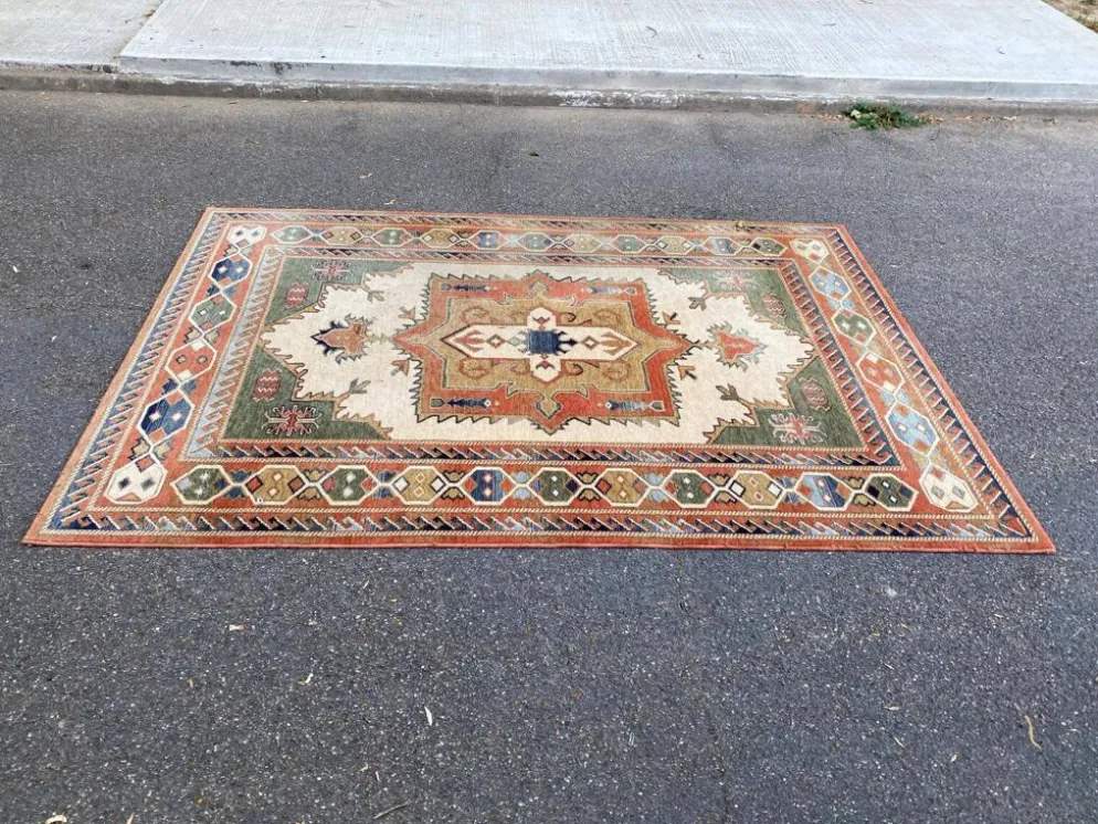 Grand tapis oriental en laine à motifs géométriques terracotta 200x300cm