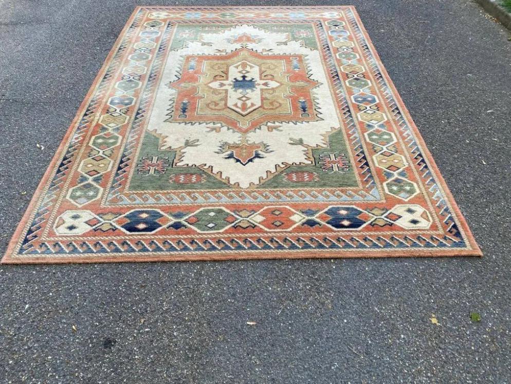 Grand tapis oriental en laine à motifs géométriques terracotta 200x300cm