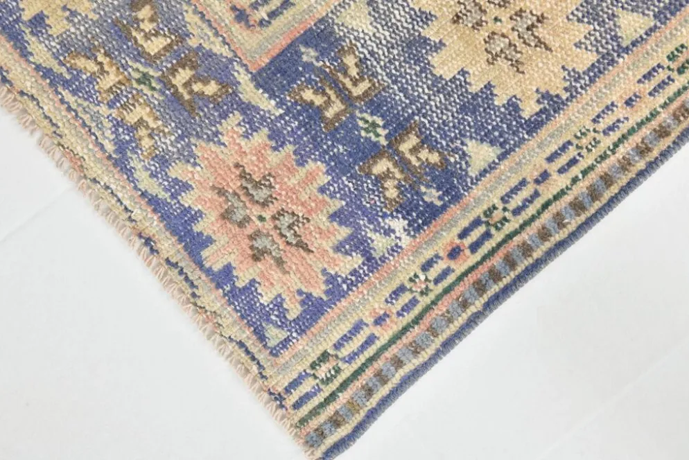 Grand Tapis Oushak Vintage, Laine Fait Main, Pêche et Bleu, 194x267 Cm