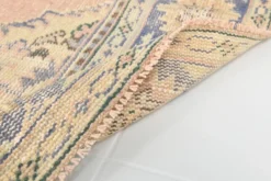 Grand Tapis Oushak Vintage, Laine Fait Main, Pêche et Bleu, 194x267 Cm