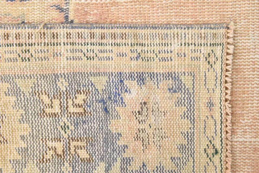 Grand Tapis Oushak Vintage, Laine Fait Main, Pêche et Bleu, 194x267 Cm