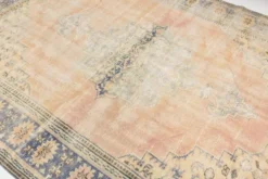 Grand Tapis Oushak Vintage, Laine Fait Main, Pêche et Bleu, 194x267 Cm