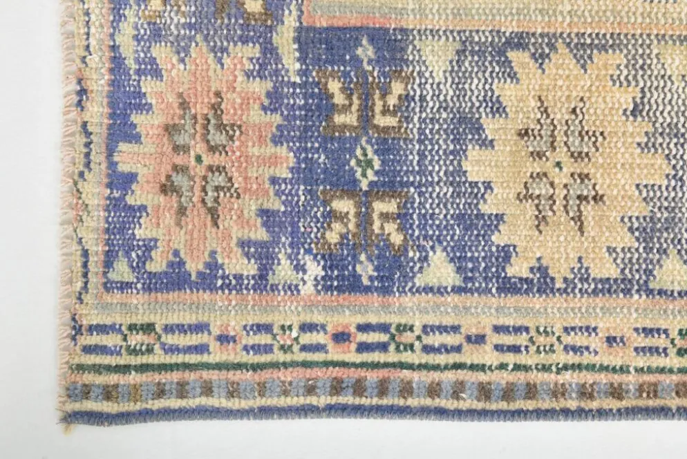 Grand Tapis Oushak Vintage, Laine Fait Main, Pêche et Bleu, 194x267 Cm