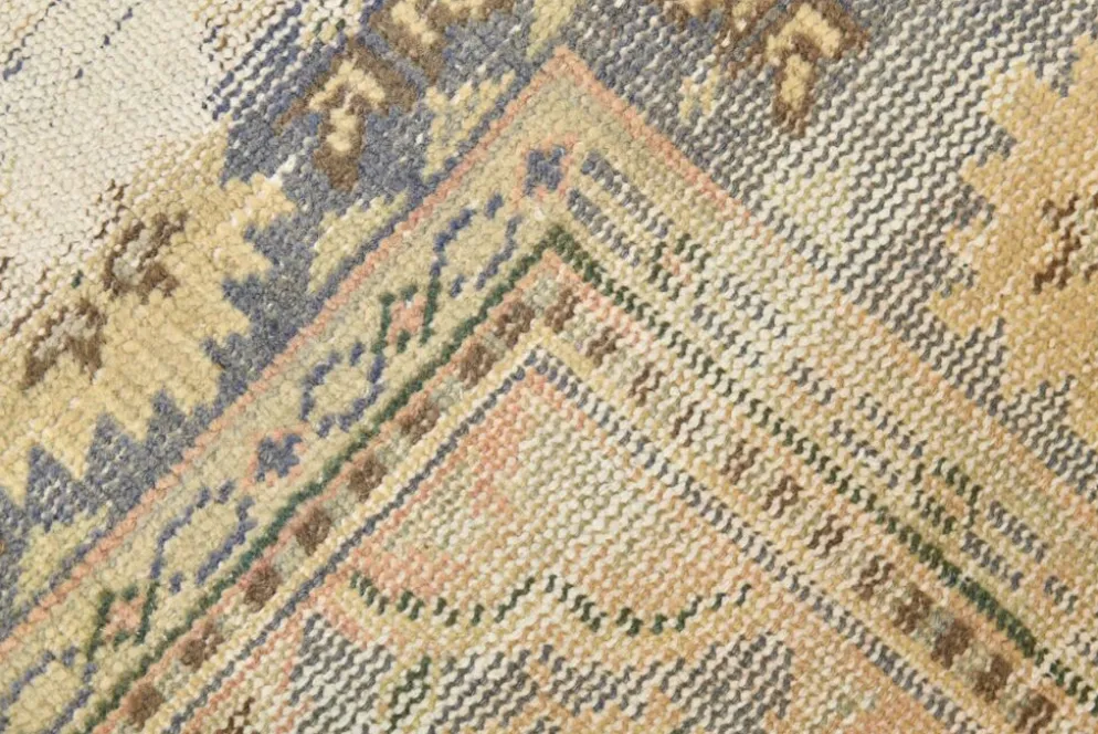 Grand Tapis Oushak Vintage, Laine Fait Main, Pêche et Bleu, 194x267 Cm