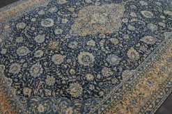 Grand tapis persan vintage bleu marine à médaillon, noué main, 285 x 399 cm