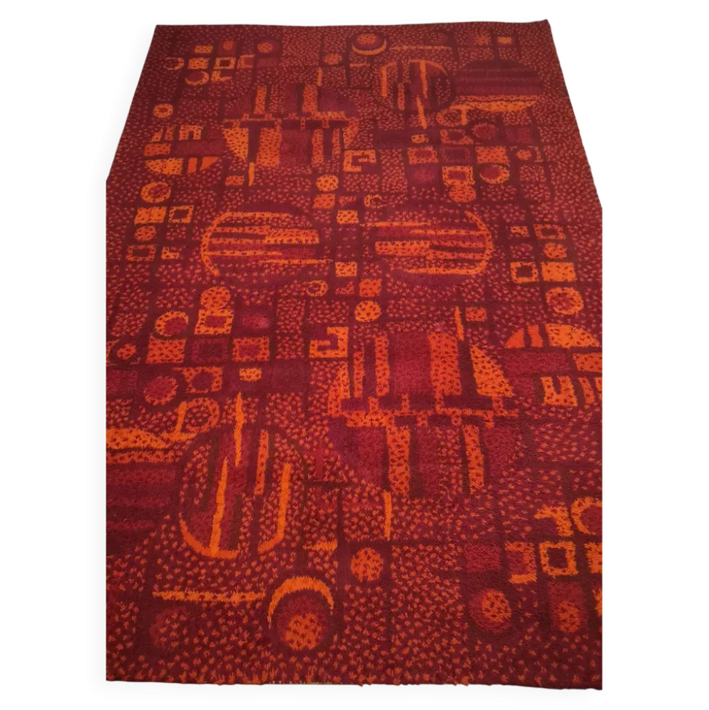 Grand tapis vintage France Tapis années 70 – 100 % pure laine – 200 × 300