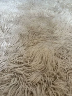 Grand tapis vintage 100 % pur laine Flokati à poil long des années 60-70