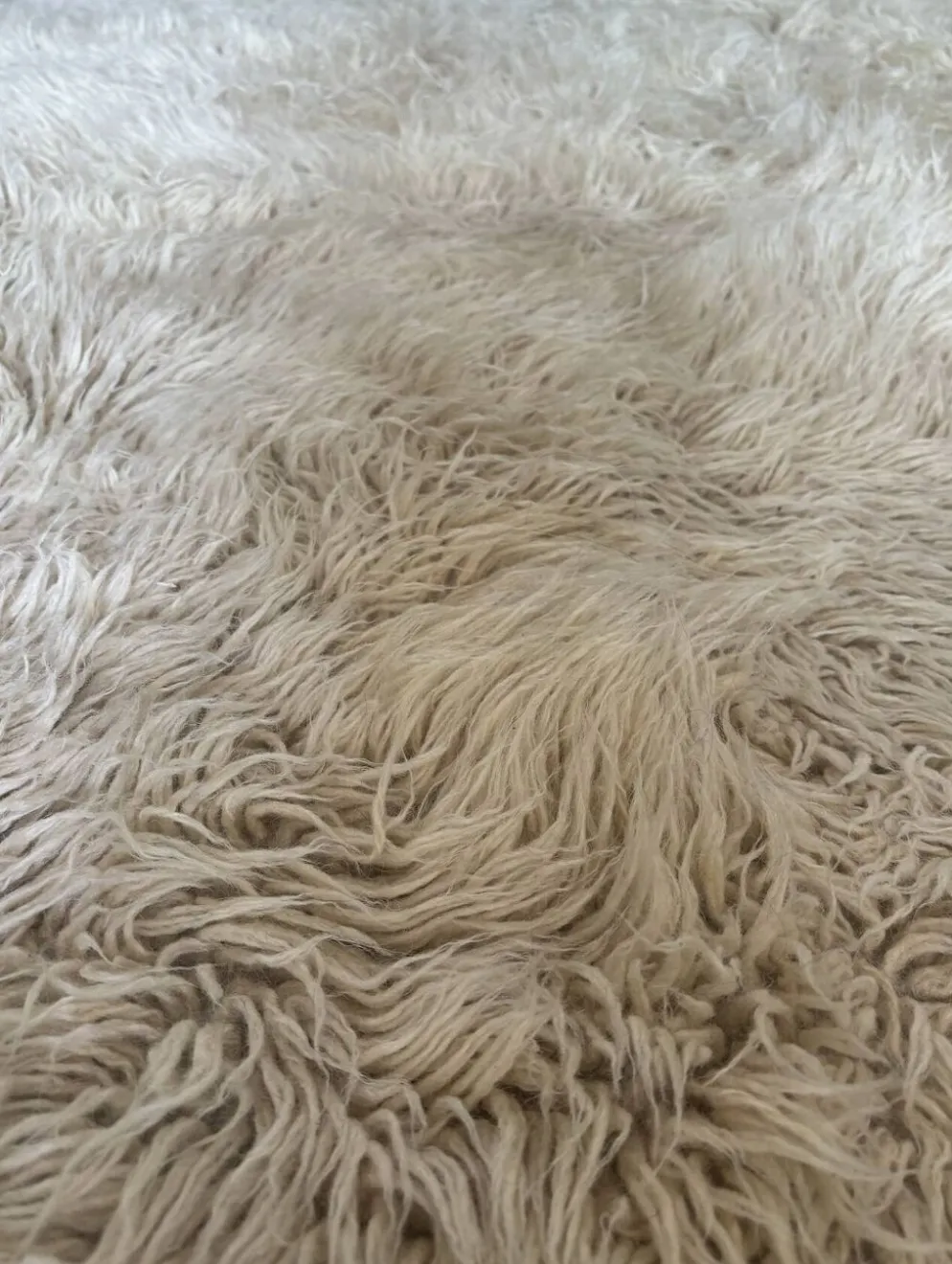 Grand tapis vintage 100 % pur laine Flokati à poil long des années 60-70
