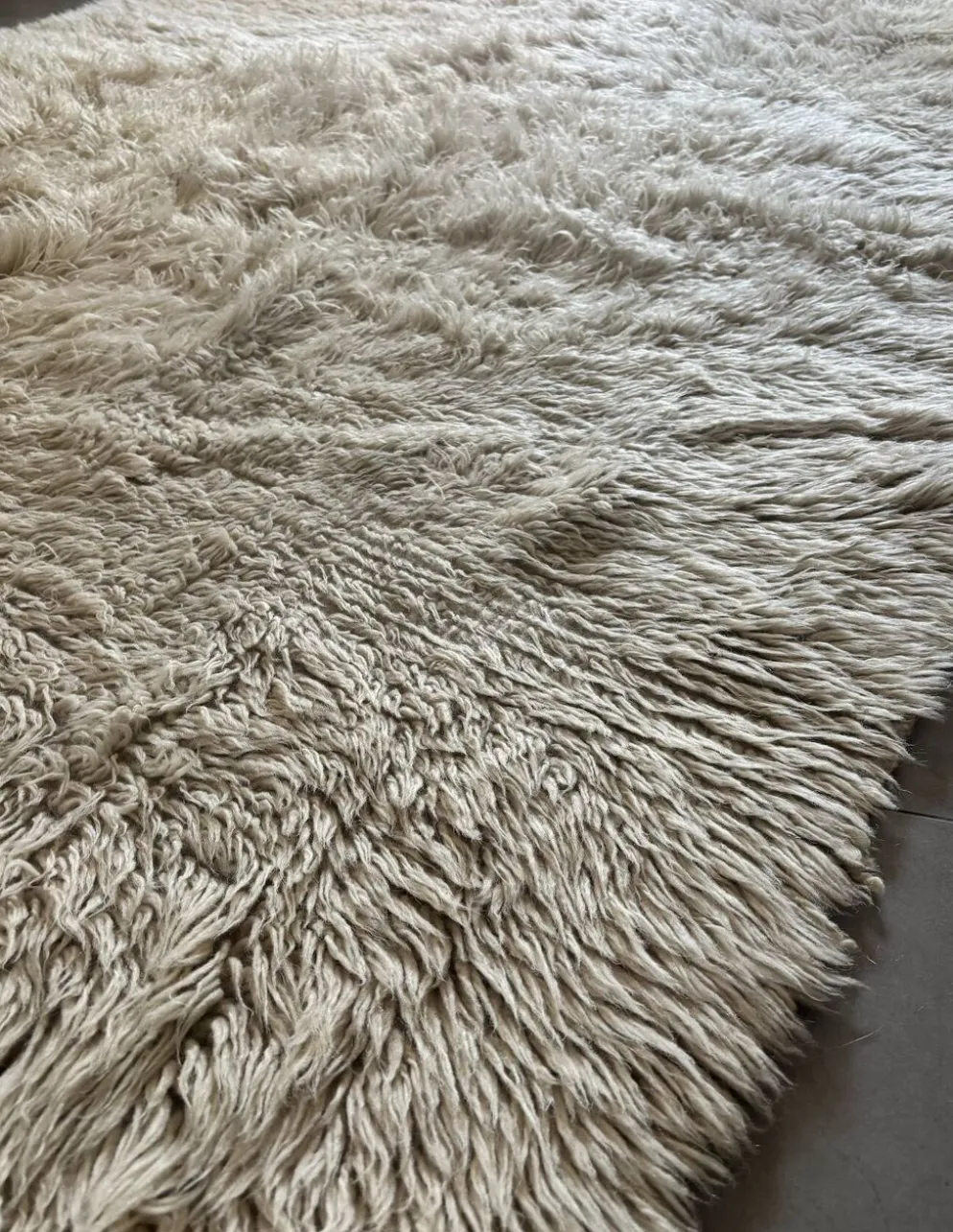 Grand tapis vintage 100 % pur laine Flokati à poil long des années 60-70