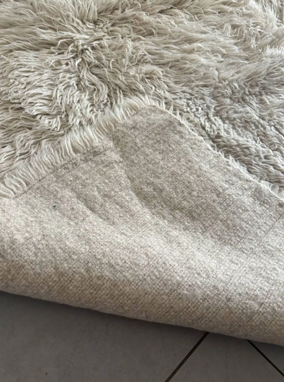 Grand tapis vintage 100 % pur laine Flokati à poil long des années 60-70