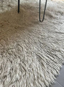 Grand tapis vintage 100 % pur laine Flokati à poil long des années 60-70