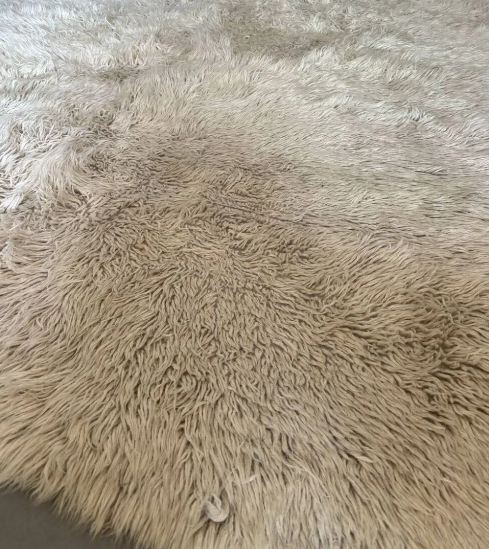 Grand tapis vintage 100 % pur laine Flokati à poil long des années 60-70