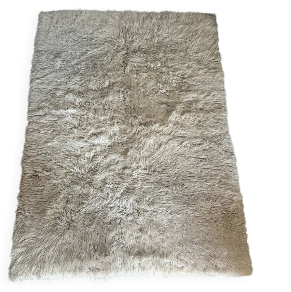 Grand tapis vintage 100 % pur laine Flokati à poil long des années 60-70