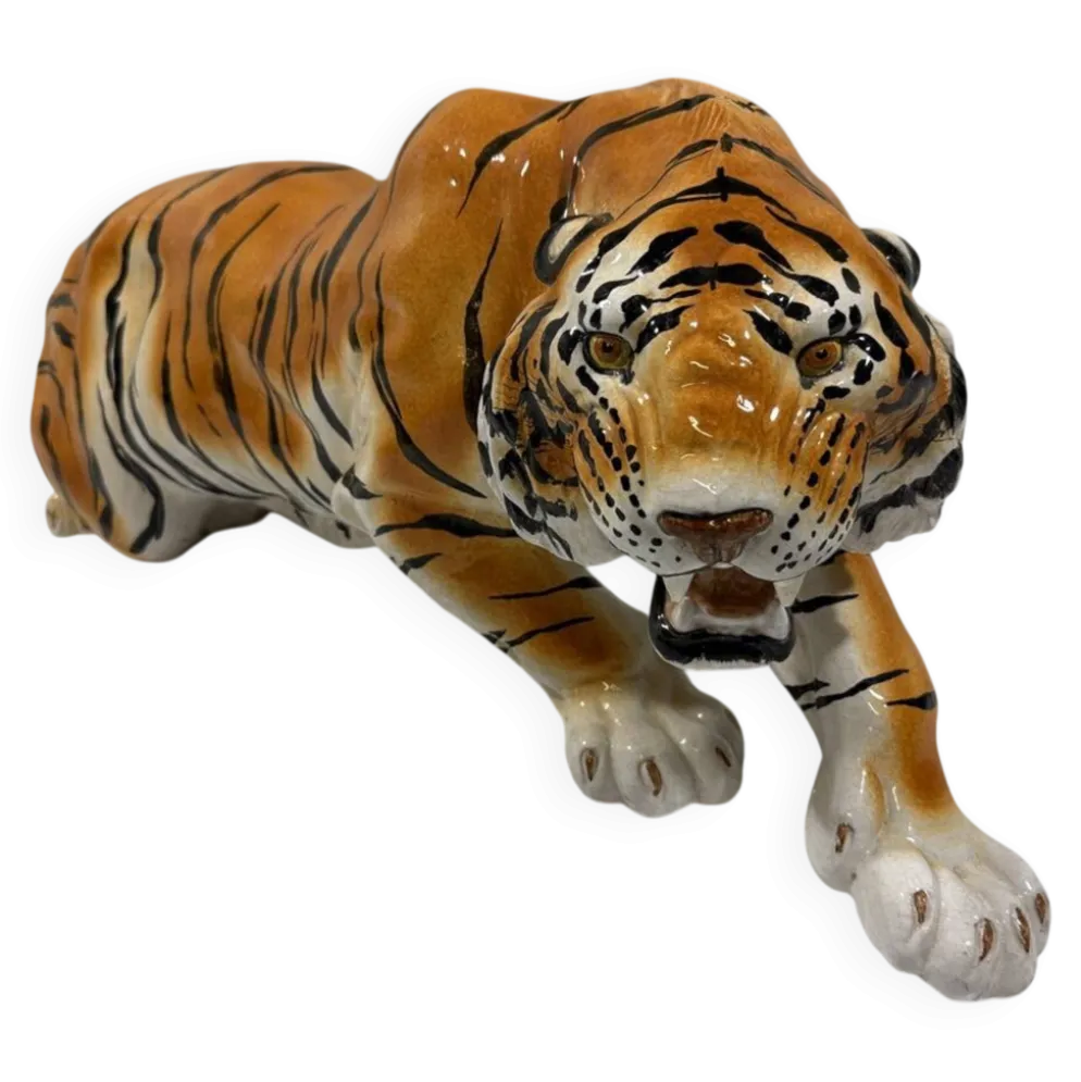 Grand tigre en céramique italienne des années 1970