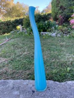 Grand vase Murano en verre bleu turquoise – 53 cm – Vintage