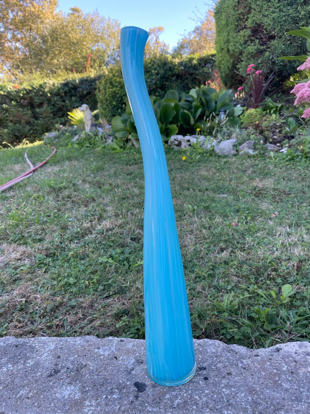 Grand vase Murano en verre bleu turquoise – 53 cm – Vintage