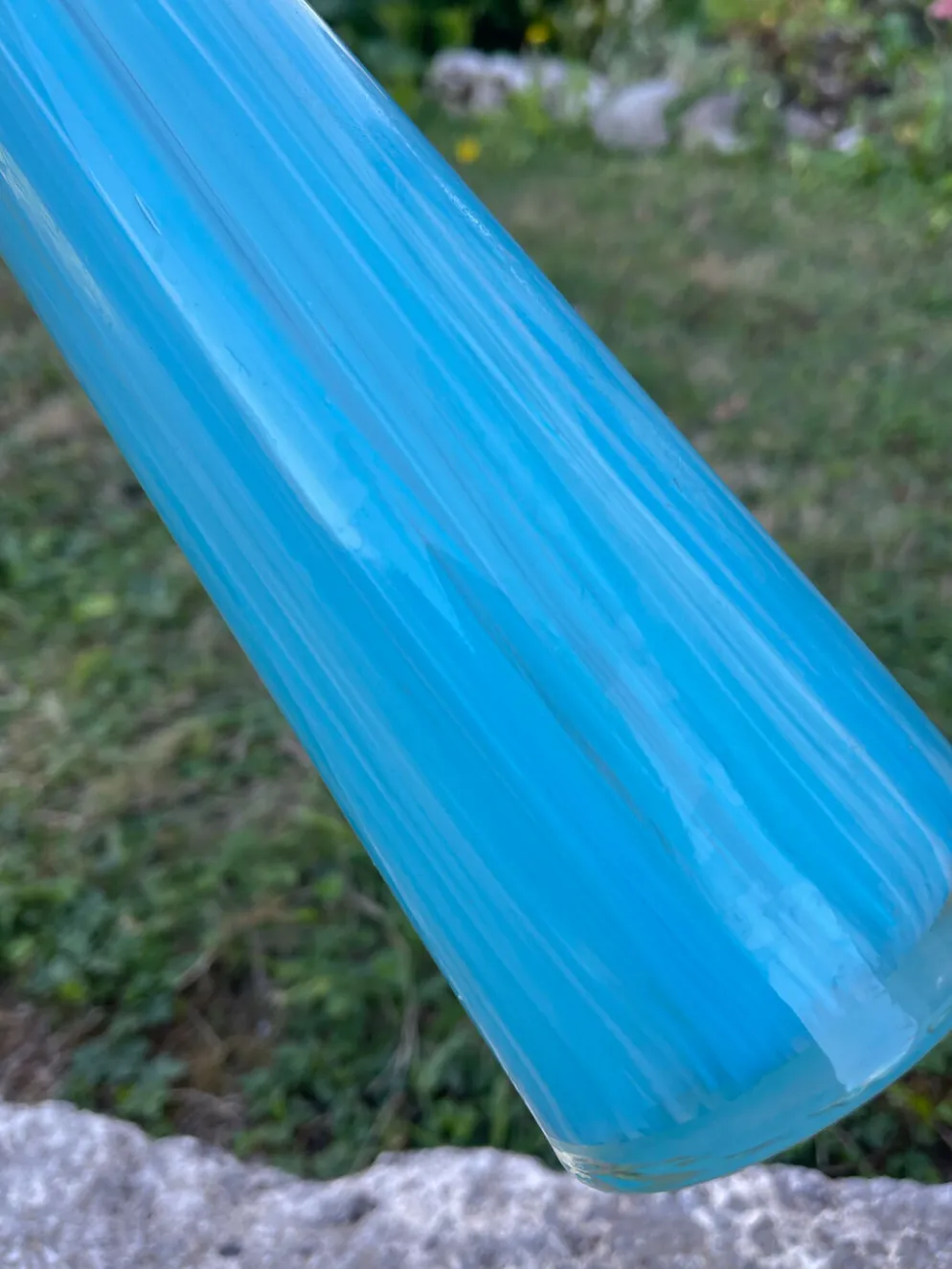 Grand vase Murano en verre bleu turquoise – 53 cm – Vintage
