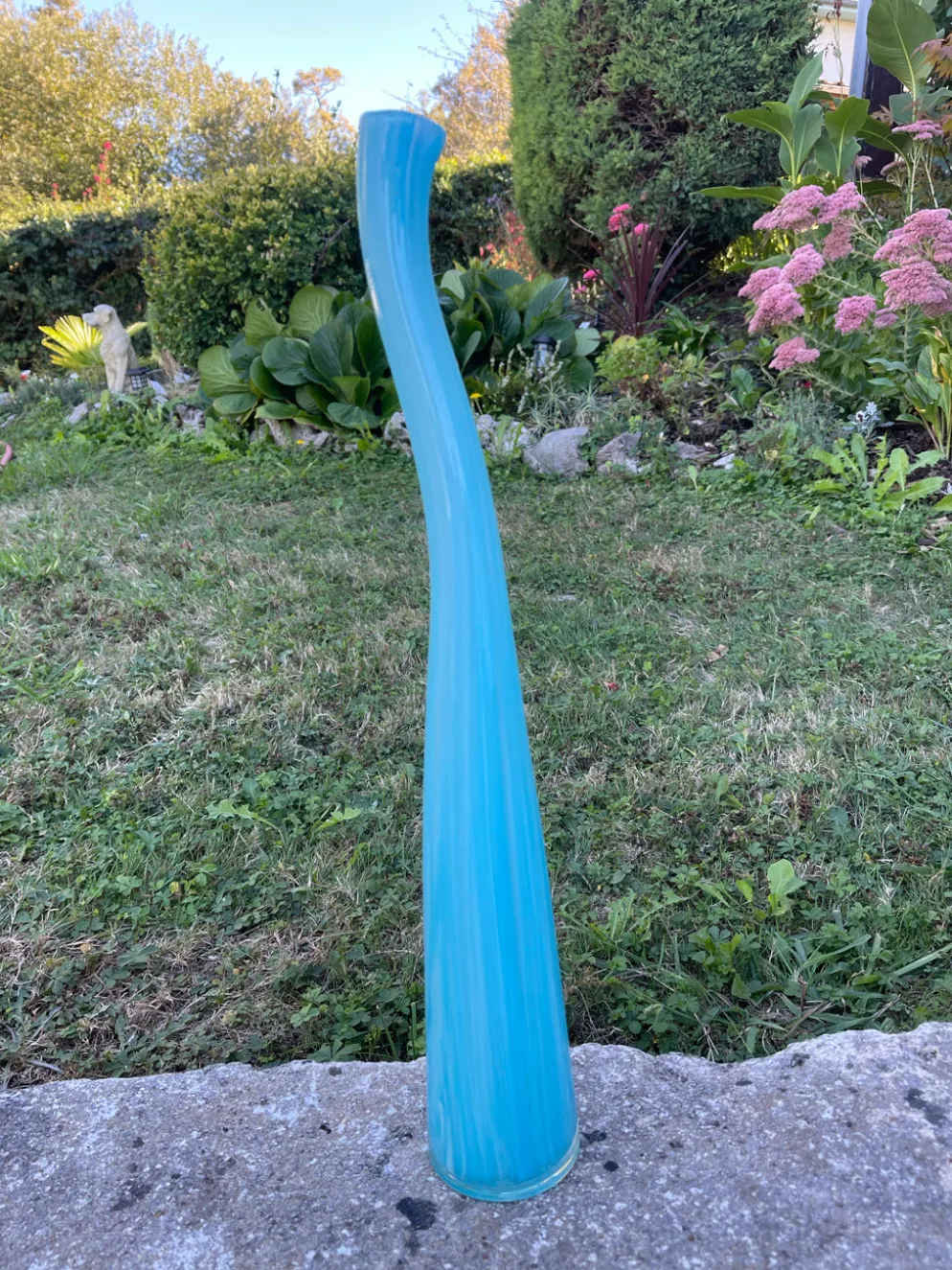 Grand vase Murano en verre bleu turquoise – 53 cm – Vintage
