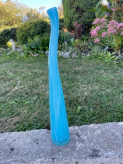 Grand vase Murano en verre bleu turquoise – 53 cm – Vintage