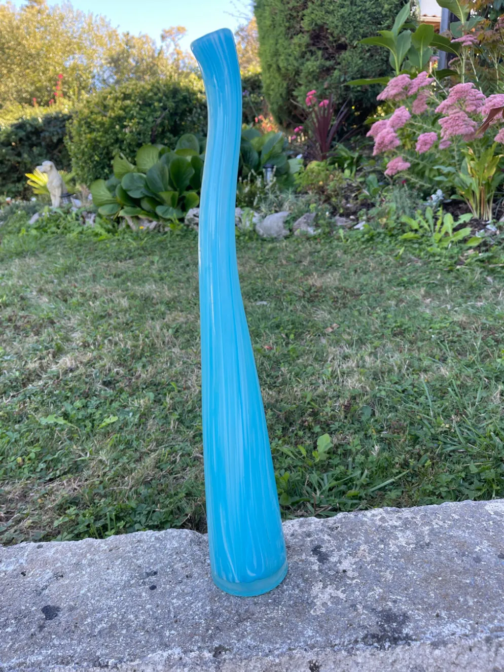 Grand vase Murano en verre bleu turquoise – 53 cm – Vintage