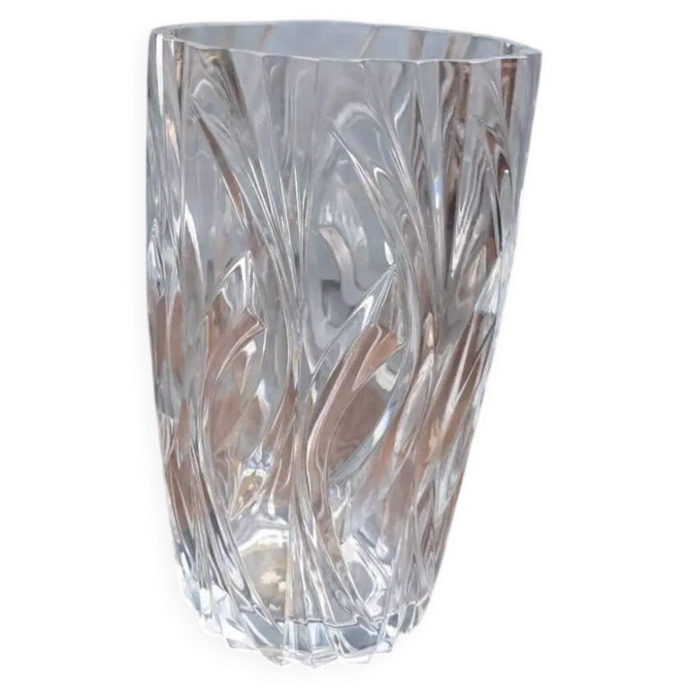 Grand vase vintage en verre moulé transparent