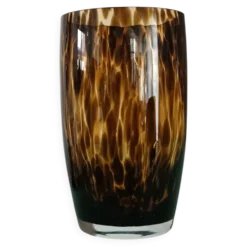 Grand vase vintage en verre moucheté ambre et brun