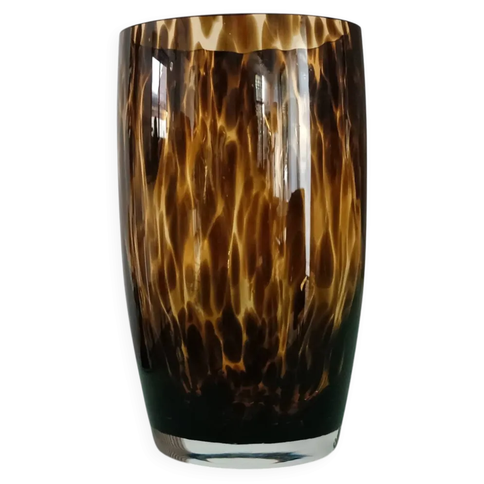 Grand vase vintage en verre moucheté ambre et brun