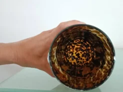 Grand vase vintage en verre moucheté ambre et brun