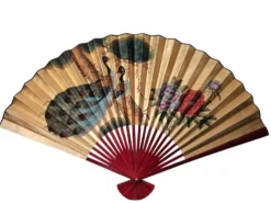 Grand éventail japonais peint à la main vintage