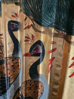 Grand éventail japonais peint à la main vintage