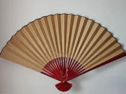 Grand éventail japonais peint à la main vintage